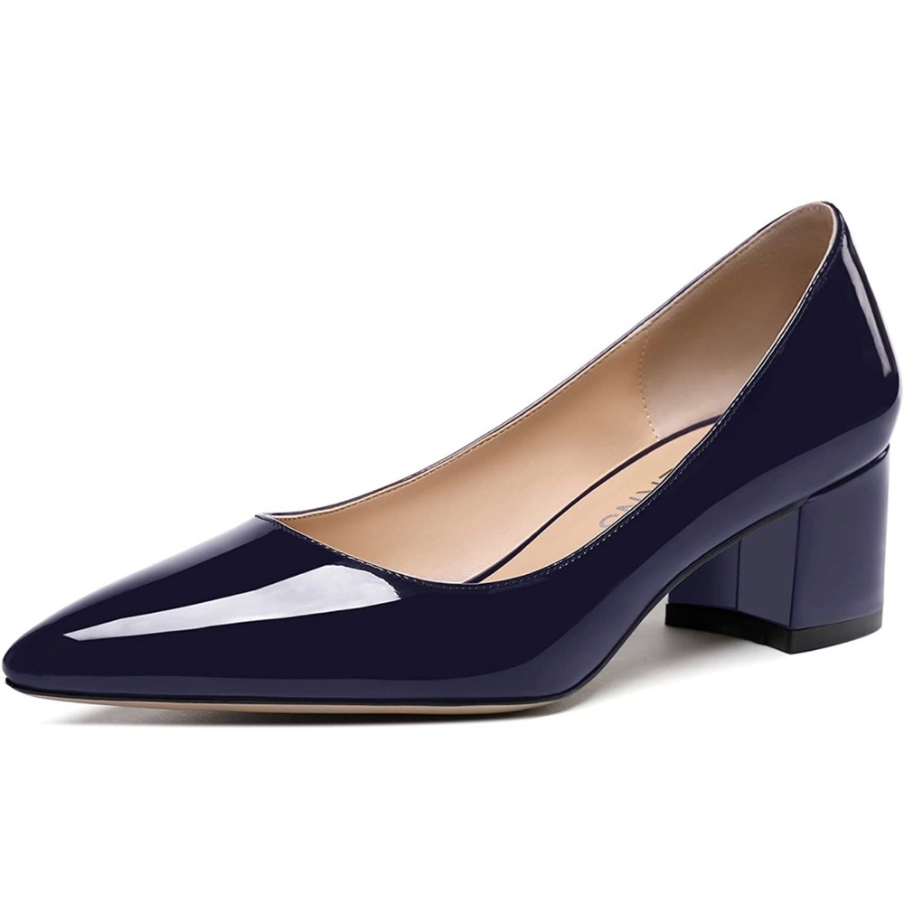 Women's Pointed Toe Patent Leather Slip On Chunky Low Heel Shoes - BEAND NEW.
